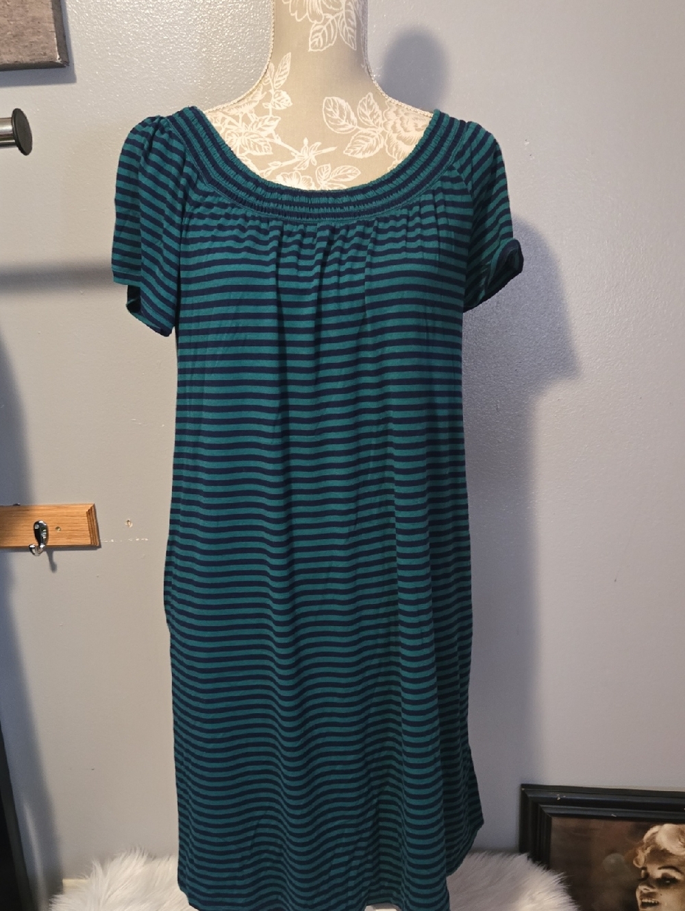 Faded Glory Teal and Black Striped Top
